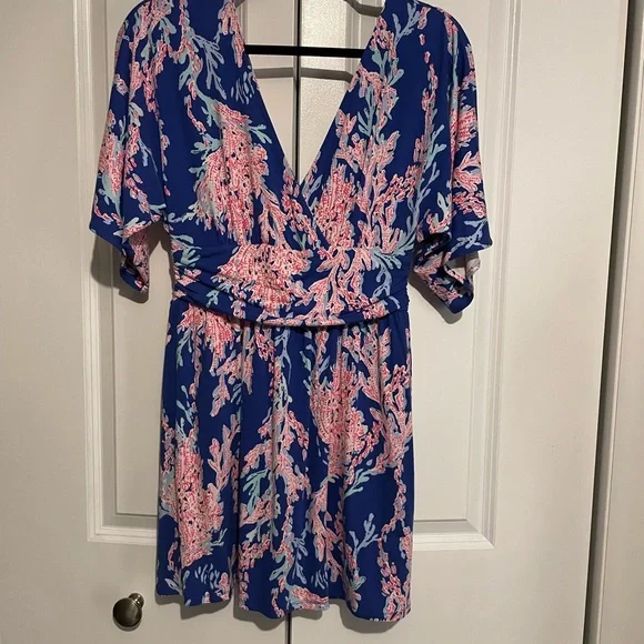 Lilly Pulitzer Coral Reef Blue and Pink Romper - Picture 4 of 5